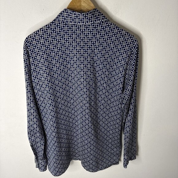 Vintage 70s Disco Shirt Geometric Print Men’s L Polyester Jersey Knit Blue - Picture 7 of 7